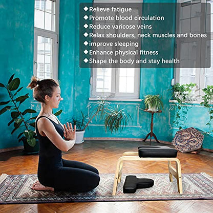 C-CHAIN Balanced Yoga Headstand Bench - Ideal for Workout, Fitness and Gym, for Both Beginner and Experience Yogis - Wood and PU Pads - Relieve Fatigue and Build Up Body - color: Black