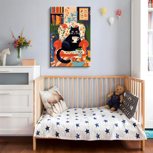 ZTOTZ Cat Paint by Numbers Kit for Adults Framed,8x12inch | Black Kitty Adult Paint by Number Kits on Canvas,DIY Easy Acrylic Painting for Teen,Home Wall Decor - color: A-01-cat