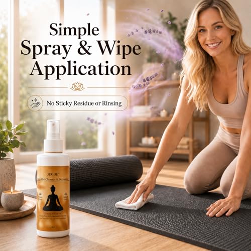 Yoga Mat Cleaner & Deodorizer Spray – Lavender Essential Oil Formula for Yoga Mats, Pilates Reformers & Gym Equipment – Natural No-Residue Workout Mat Cleaner, Non-Toxic Daily Cleaning Spray (4oz) - size: 4 Fl Oz (Pack of 1)