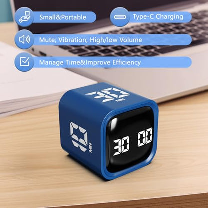GuDoQi Multi-Function Cube Timer, 5/10/30/60 Min & Custom Count Down, Included Pause & Resume Feature, Silent, Vibrate & Adjustable Sound Alarm for Productivity in Tasks,Study & Kitchen, Classic Blue - color: Blue