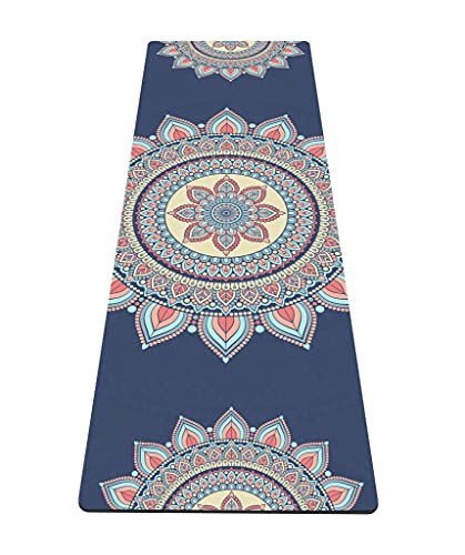 nuveti Yoga Mat Print Extra Thick TPE Non Slip Fitness Exercise Mat with Carrying Bag,72"x24" Extra Thick 6MM Exercise & Workout Mat for Yoga, Pilates Fitness and Floor Exercises - color: Lotus