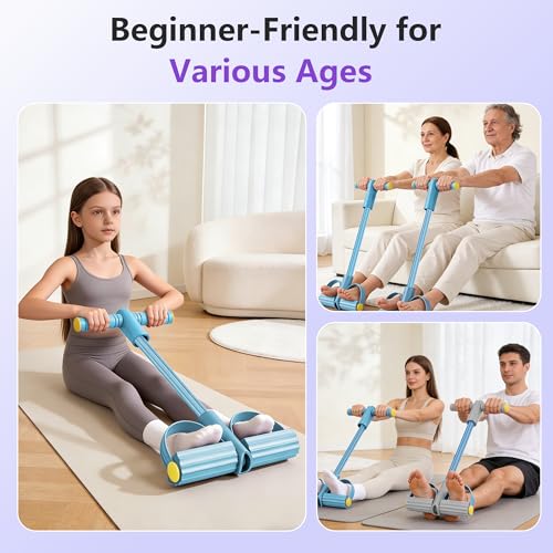 Pedal Resistance Band with Handle, 6-Tube Natural Rubber Exercise Bands - color: Blue