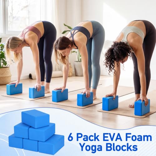 Wettarn 6 Pack Yoga Blocks 9 x 6 x 4 Inch EVA Foam, Lightweight | Non Slip, Yoga Props Accessories for Pilates, Stretching and Meditation - color: Blue