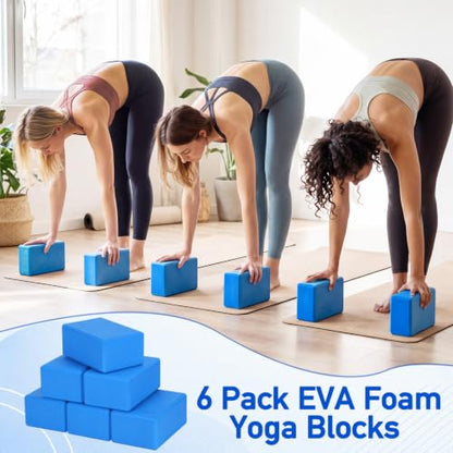 Wettarn 6 Pack Yoga Blocks 9 x 6 x 4 Inch EVA Foam, Lightweight | Non Slip, Yoga Props Accessories for Pilates, Stretching and Meditation - color: Blue