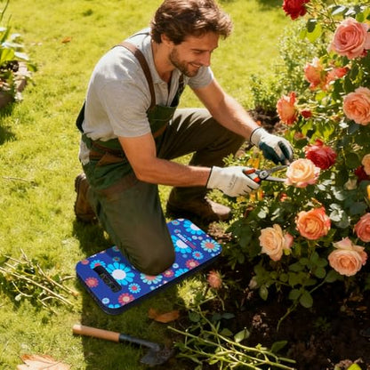MELOTOUGH Garden Kneeling Pad, 1" Thick Soft NBR Foam Kneeling Pads for Gardening, Cleaning, Work - Lightweight & Comfortable, 15.75"x7.2" (Blue Flower) - color: Blue Flower