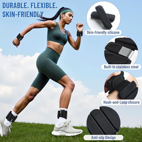 Ankle Wrist Weights for Women 2lbs/4lbs Pairs Adjustable Silicone Weights - color: Black, size: 4 lbs Pair (2 lb Each)