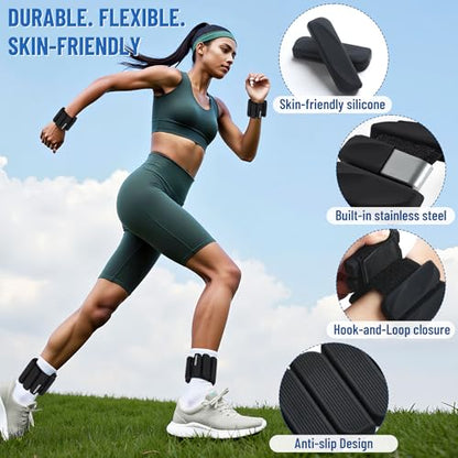 Ankle Wrist Weights for Women 2lbs/4lbs Pairs Adjustable Silicone Weights - color: Black, size: 4 lbs Pair (2 lb Each)