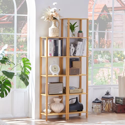 YUFAM 6 Tier Tall Skinny Bookshelf, Narrow Bookcase, Wooden Shelf, Natural - color: Natural, size: 6-Tier