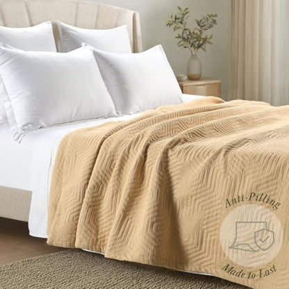 Threadmill Luxury Cotton Blankets for Queen Size Bed | All-Season 100% Cotton Queen Size Blanket | Aster Jacquard Cozy Lightweight, Soft Breathable Coverlet fits Full Size Bed, 90x92 | Beige - color: Aster Beige, size: Queen / Full