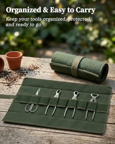 4-Piece Bonsai Tools Set with Tool Roll Bag and Luxury Gift Box | Bonsai Starter Kit, Include Concave Cutter, Knob Cutter, Trunk Splitter, Bonsai Scissors, Stainless Steel Bonsai Tree Kit