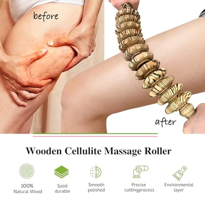 Curved Wood Therapy Massage Stick, Wooden Cellulite Muscle Roller for Legs - color: Wood Grain-12 Rollers