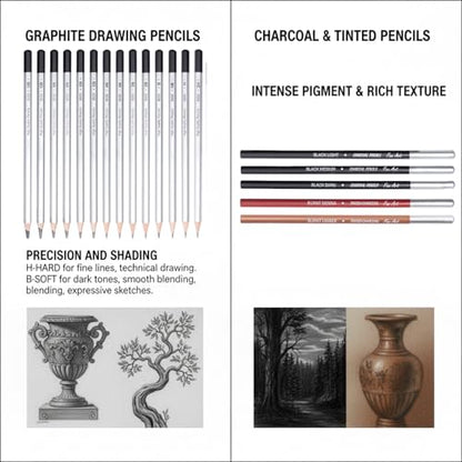 Drawing Sketching Pencil Set, 33 PCS Graphite and Charcoal Pencils with Blending Stumps, Erasers, Art Knife & Pencil Extender in Metal Box, Artist Sketching Supplies for Drawing & Shading - style: 33 Pcs