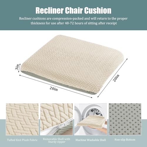 HOMBYS Tufted Furry Recliner Seat Cushion for Elderly Foam Curved Edge Large Square Seat Cushion for Recliner Chair, Floor Pillow, Office Chair, Car, No Pressure on Thighs(Beige) - color: Beige, size: 20*20*3in