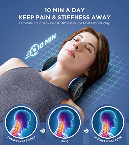 Osteo Neck Stretcher with Magnetic Therapy Cover, 2 Modes[Gentle/Strong] Pain Relief Cervical Traction Device, No Smell Neck and Shoulder Relaxer, Chiropractic Pillow for TMJ Headache Spine Alignment - color: Grey