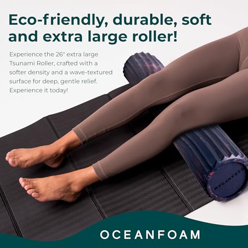 Oceanfoam Tsunami Roller (Dark Navy, Red & Natural Marbled) - Extra-Large, 26" x 5.9" - Soft, Textured Foam Roller for Physical Therapy, Back Pain, Exercise & Stretching - Yoga, Athletics, & Wellness - color: Dark Navy, Red & Natural Marbled