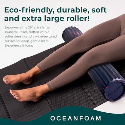 Oceanfoam Tsunami Roller (Dark Navy, Red & Natural Marbled) - Extra-Large, 26" x 5.9" - Soft, Textured Foam Roller for Physical Therapy, Back Pain, Exercise & Stretching - Yoga, Athletics, & Wellness - color: Dark Navy, Red & Natural Marbled