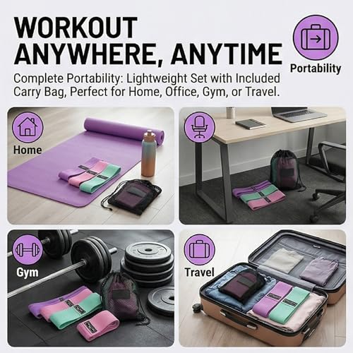 Fabric Resistance Bands for Working Out, 3 Levels Non-Slip Booty Bands for Women Men, Cotton Exercise Loop Bands for Legs and Butt, Glute Workout Squat Bands Set for Home Gym Fitness Yoga