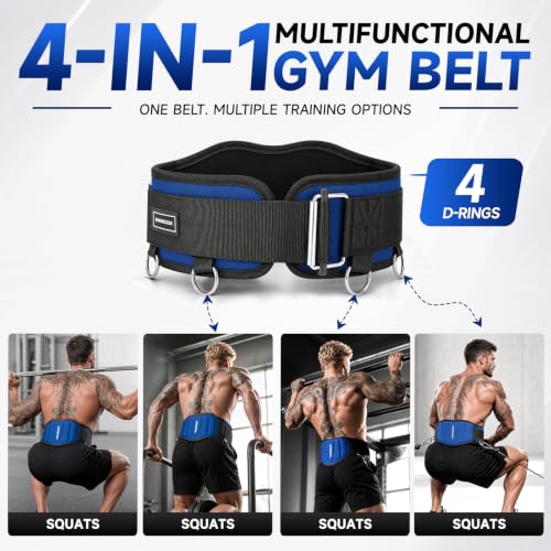 MANUEKLEAR 4-in-1 Weight Lifting Belts for Back Support, Dip Belt with 38.5 IN Rope for Weightlifting Pull Up, Weight Belt for Men Women - color: Blue, size: L(33.5in-37.5in)