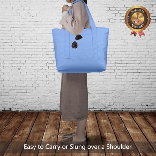 TOPDesign 1-Pack Canvas Tote Bag with an External Pocket, Reusable Grocery Shopping Bag, Top Zipper Closure, Daily Essentials (Light Blue) - color: Light Blue