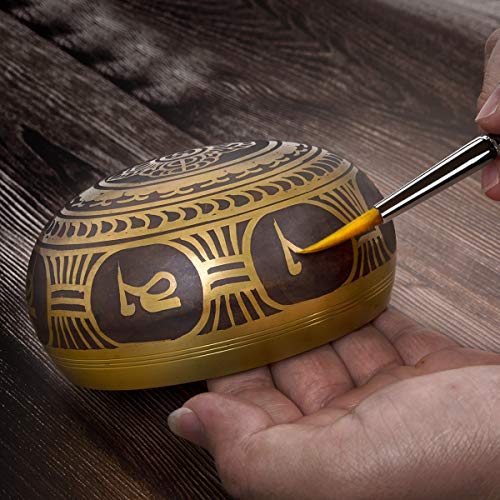 Tibetan Handcrafted Nepal Singing Bowl, 4.5 inch Master Healing Grade, Pure Tone Sound Art Bowls Meditation Accessories Set for Yoga, Chakra Healing, Mindfulness, Stress Relief, Self-Regulation Gift - color: 4.5inch Gold