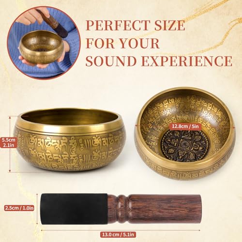 AKLOT HandMade Meditation Singing Bowl: Tibetan Sound Bowl Set with Pure Tone, Sound Bath Bowl with Cushion, Mallet, Carry Bag, Spiritual Gift for Chakra Clearing, Yoga, Prayer, Relaxation (5 Inch) - color: 5 inch Buddha