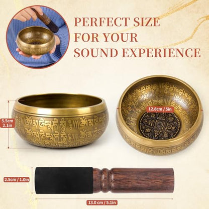 AKLOT HandMade Meditation Singing Bowl: Tibetan Sound Bowl Set with Pure Tone, Sound Bath Bowl with Cushion, Mallet, Carry Bag, Spiritual Gift for Chakra Clearing, Yoga, Prayer, Relaxation (5 Inch) - color: 5 inch Buddha