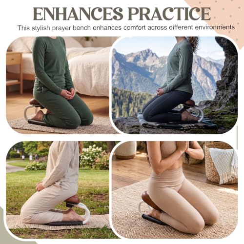 SiliFine Meditation Bench with Carrying Bag, 3 Level Adjustable Metal Meditation Stool, Non-Slip Prayer Kneeling Stool with Cushion, Ergonomic Prayer Chair for Meditations Yoga(Brown) - color: Brown
