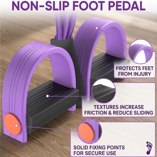 Multifunction Pedal Resistance Band with Handles, Purple | 6-Tube Natural Rubber Elastic Yoga Pedal Puller for Home Workouts, Full-Body, Core Strength, Arm Training and Leg Exercises