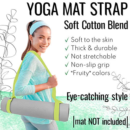 TECEUM Yoga Mat Strap – Extra Soft & Thick Cotton Carrier for All Mats - color: Bright Green, size: 64 IN