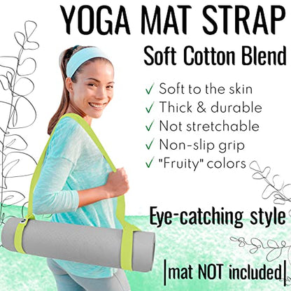 TECEUM Yoga Mat Strap – Extra Soft & Thick Cotton Carrier for All Mats - color: Bright Green, size: 64 IN