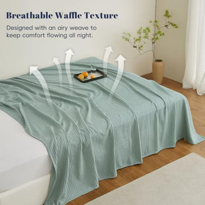 PHF Lightweight Waffle Weave Blanket Queen for Bed Aqua Gray 90"x90" - color: Aqua Gray, size: Queen(90"x90")