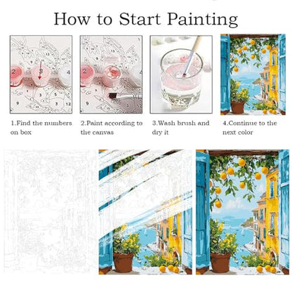 ZRIZQ Paint by Numbers Kit for Adults Beginner Landscape,Lemon Tree,16x20 | Full set with wooden brushes,rolled canvas,rich paints.Calming activity.Beginner friendly.Just open and paint. - color: 16"X20"Rolled Canvas(Frameless)-Landscape 1