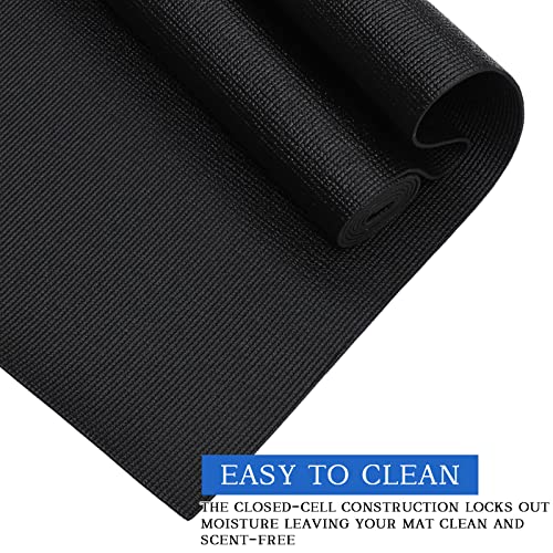 Riakrum 20 Pieces Exercise Yoga Mat Workout Mat with Strap 68 x 24 Inch Fitness Gym Mat Yoga Mat Non Slip for Women Men Gym Home Supplies(Black)