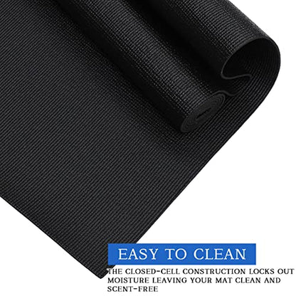 Riakrum 20 Pieces Exercise Yoga Mat Workout Mat with Strap 68 x 24 Inch Fitness Gym Mat Yoga Mat Non Slip for Women Men Gym Home Supplies(Black)