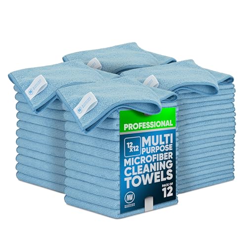 Microfiber Cleaning Wholesale Cloths (48 Pack) | Size 12" x 12"| All Purpose Microfiber Towels - Clean, Dust, Polish, Scrub, Absorbent (Blue) - color: Blue, size: 48 Count (Pack of 1)