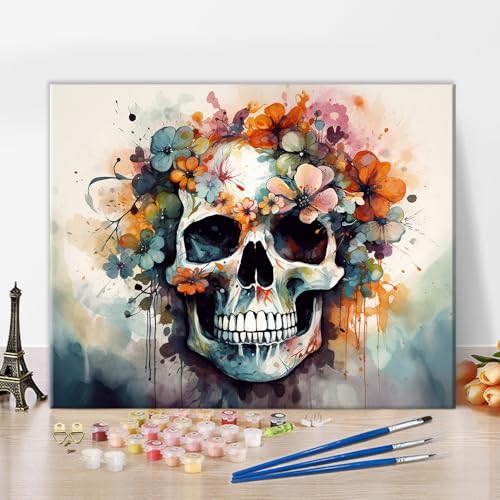 TUMOVO Skull with Floral Paint by Numbers Kit for Adults - color: Skull