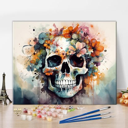 TUMOVO Skull with Floral Paint by Numbers Kit for Adults - color: Skull