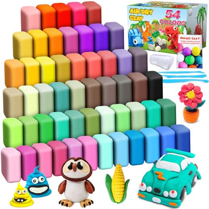 ESSENSON Air Dry Clay, 54 Colors, Modeling Clay for Kids | DIY Molding Magic Clay, Includes Tools, Ages 3-8+ Years, Boys Girls Kids Toys Gifts - style: 54 Colors