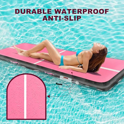 Inflatable Gymnastics Mat Air Tumble Track Tumbling Mats with Pump - color: Pink Purple, size: 10ft*5ft*6inch(3m*1.5m*15cm)