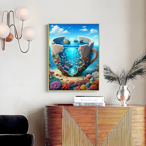 Shouruihua Diamond Painting Kits for Adults, Ocean in A Cup Diamond Art Kit | Ocean, Gem Art, Diamond Dotz Kits, Underwater World Scene Diamond Dots, Full Round Drill Diamond Painting Kits, 11.8x15.7 in - color: Ocean in A Cup