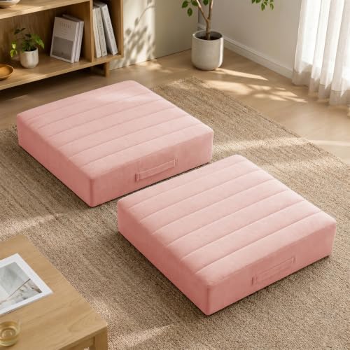 JKMAX 2 Pcs High Density Foam Floor Pillow - Upgraded Large Pillows Seating for Adults - Outdoor Floor Cushion with Soft Tufted Cover - Yoga Pillows for Sitting On Floor - 22 Inch Pink - color: Pink, size: 2 Counts