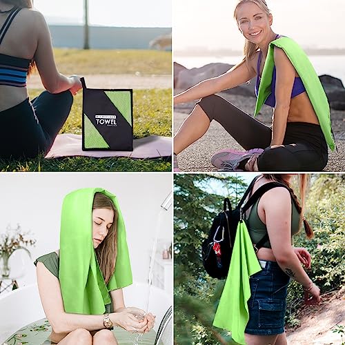 Microfiber Travel Towel, Quick Dry Camping & Gym Towel. Compact - color: Green, size: M:20"×40"