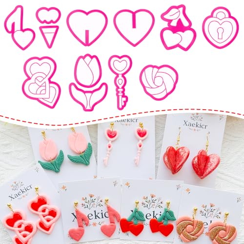 Heart Theme Polymer Clay Cutters – Molds, Clay Cutters for Polymer Clay, Clay Earring Tools Set - color: K color