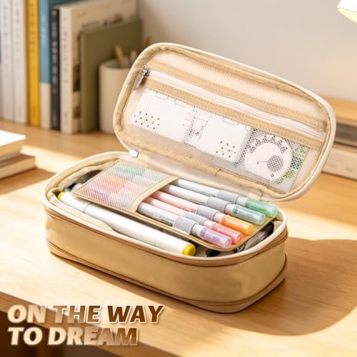 EASTHILL Big Capacity Pencil Pen Case Office College School Large Storage High Capacity Bag Pouch Holder Box Organizer Khaki - color: Khaki