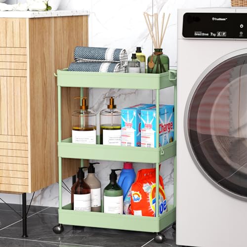 SPACEKEEPER 3 Tier Rolling Cart, Bathroom Cart Organizer with Wheels, Green - color: Green, size: 3 Tier