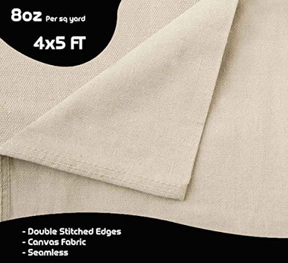 Canvas Drop Cloth for Painting (Size 4x5 Feet - Pack of 2) Painters Drop Cloth for Painting, Furniture, Crutains & Floor Protection - All Purpose Thick Canvas tarp with Double Stitched Edges - size: 4x5 Feet - 2 PK