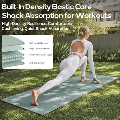 Foldable Yoga Mat, 70''x24''x0.24''(6mm）Non-slip POE Exercise Mat - color: Light Green
