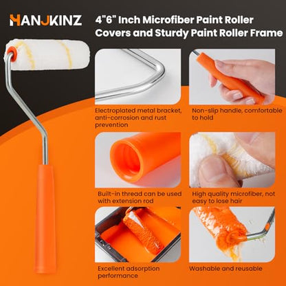 Microfiber Paint Roller, 4 Inch and 6 Inch, 20 Pack | Small Paint Roller Covers, 3/8-Inch Nap, with Paint Roller Frame, Ideal for Walls, Ceilings, Doors - size: 4 Inch & 6 Inch,20 Pack