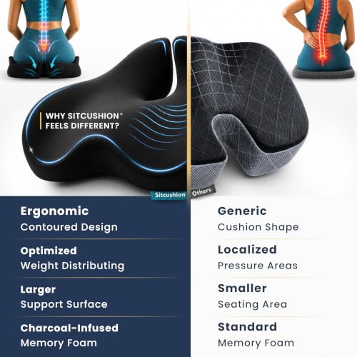Pressure Relief Seat Cushion for Tailbone Pain, Sciatica & Coccyx Pillow - color: Black & Dark Gray