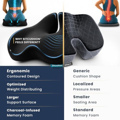 Pressure Relief Seat Cushion for Tailbone Pain, Sciatica & Coccyx Pillow - color: Black & Dark Gray